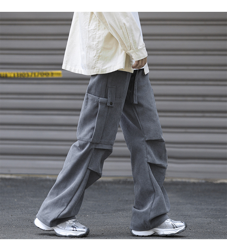 Winter corduroy oversized men's pants, loose plush and thickened work clothes pan's street versatile wide leg_voghion.com