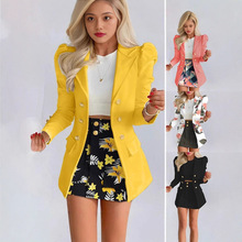 SkirtSuit2025亚马逊新款女装秋冬气质通勤时尚休闲印花西装套装