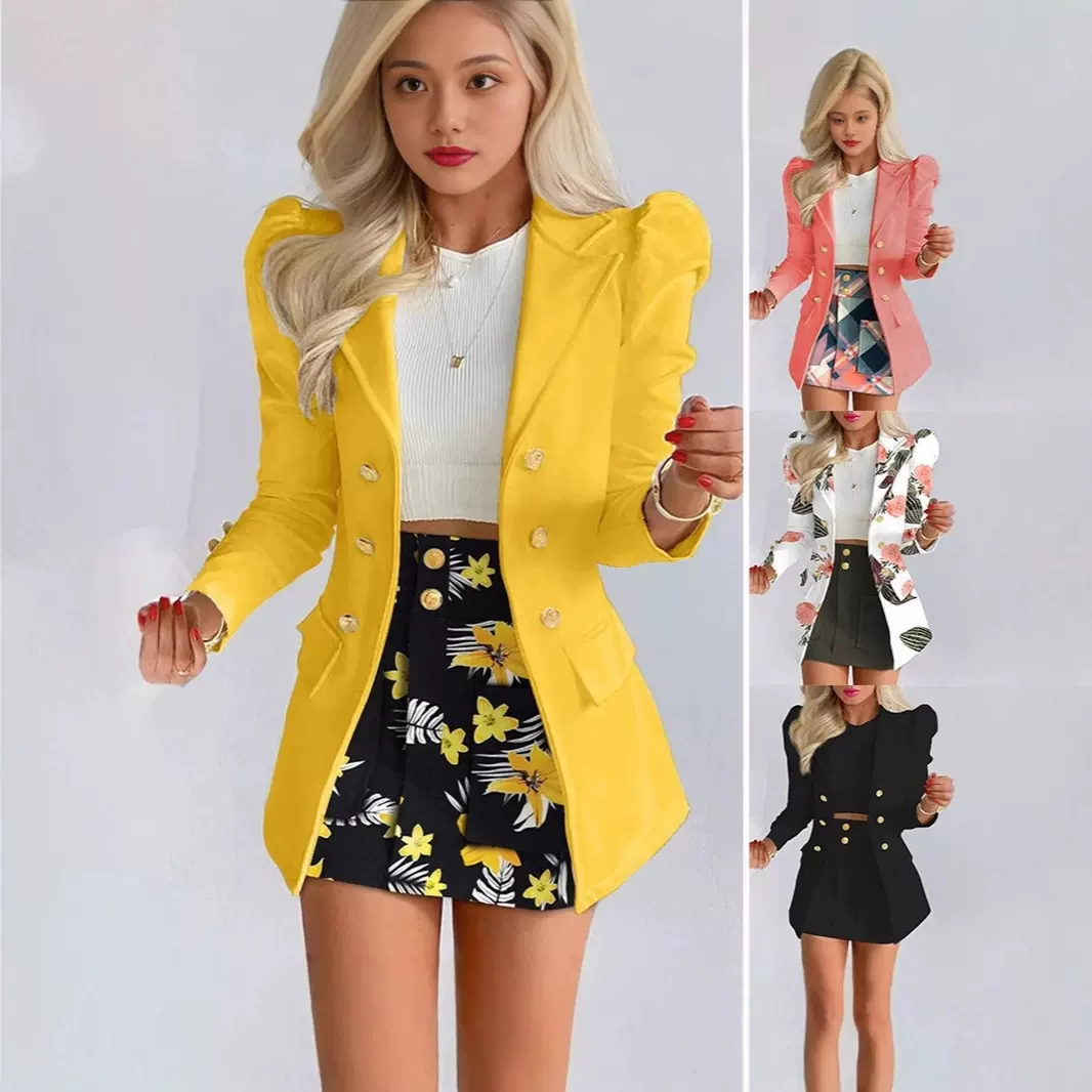 SkirtSuit2025亚马逊新款女装秋冬气质通勤时尚休闲印花西装套装