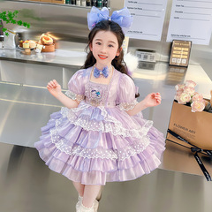 Girls Star Dailu Lolita Cake Dress 2024 Summer New Style Children's Style Princess Dress Baby Birthday Dress