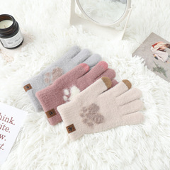 Gloves women's winter new thickened warm winter cute student cycling driving cold-proof wool touchscreen gloves
