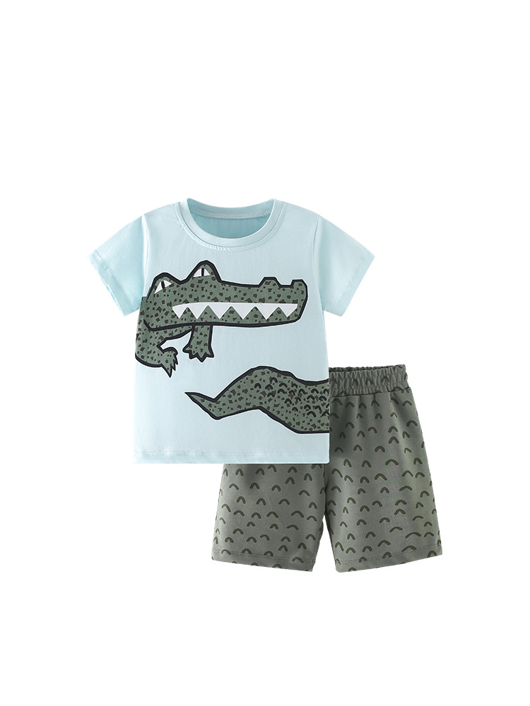Malwee spot transfronterizo para niños dos piezas juego de camisetas de verano de manga corta nuevo juego de cuello redondo para niños europeos y estadounidenses