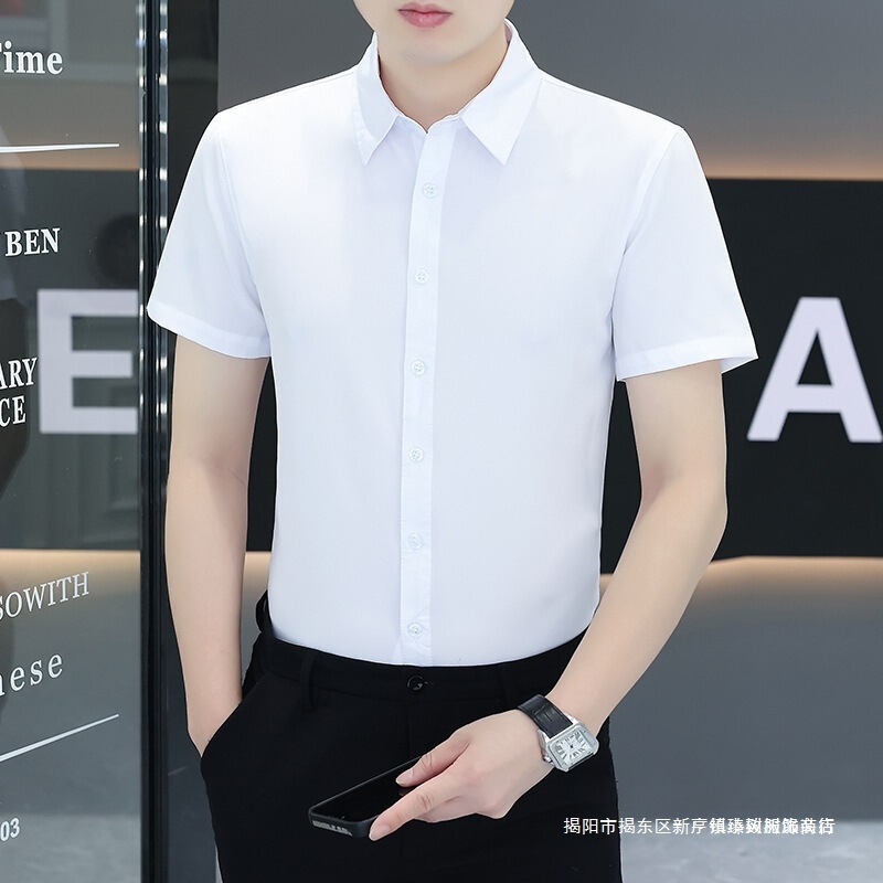 Clearance of New Foreign Trade Ice Silk Short-Sleeve Men's Summer Wrinkle-Resistant Casual Thin Shirt