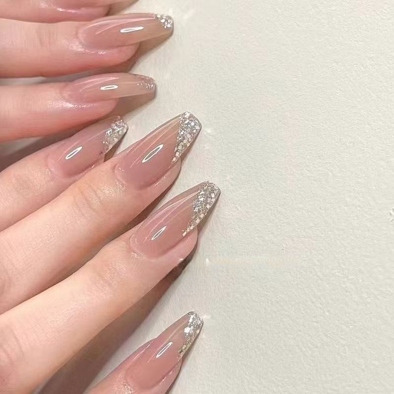 Hand-Wearing Armor Clear Sequin Inclined French Flash Diamond Pure Desire Nude High-Level Sense Armor for Students All-Match Nail Paste Hand-Wearing Armor Clear Sequin Inclined French Flash Diamond Pure Desire Nude High-Level Sense Armor for Students All-Match Nail Paste