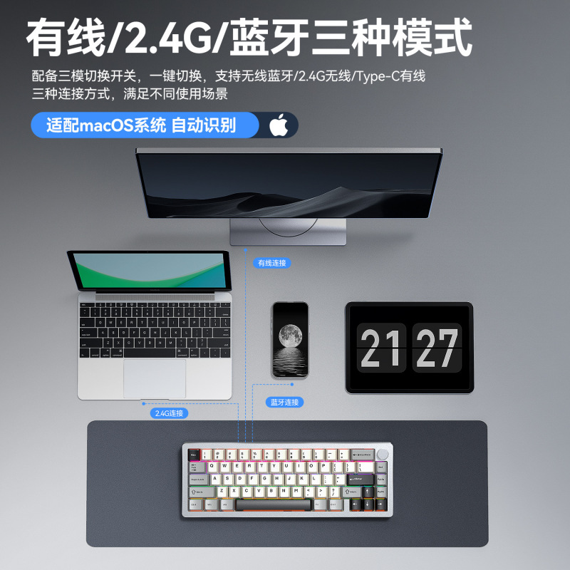 メーカー卸売 65 キーアルミ CNC 3 モードワイヤレス Bluetooth キーボードカスタマイズされたホットスワップ可能な RGB メカニカルキーボード|undefined