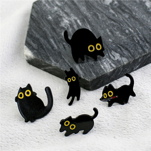 European, American, Japanese and Korean style cute pure black kitten metal brooch clothing accessories collar pin animal style badge