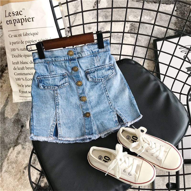 Baby Denim Skirt 2025 Summer New Style Girls and Kidsren's Clothing Kidsren's Pure Color Button Denim Skirt Pants Summer