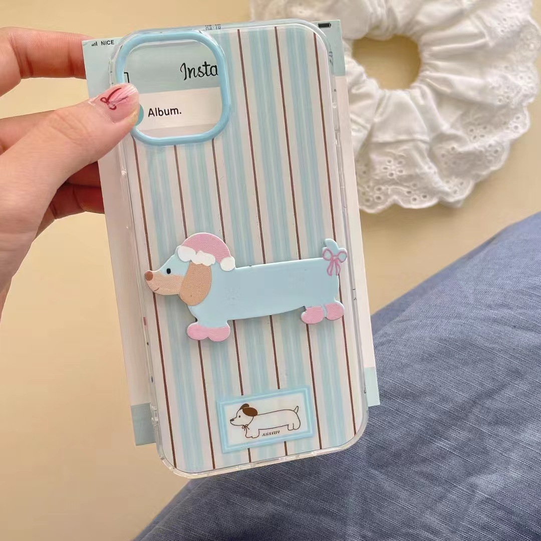 El soporte para perros de rayas azules estilo ins es adecuado para iPhone14 funda para teléfono móvil 15ProMax Apple 12/13 hembra 14PM