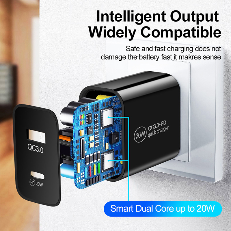 PD20W şarj cihazı 5V3A İngiliz standardı tip-c QC3.0 çift portlu hızlı adaptör şarj başlığı_voghion.com