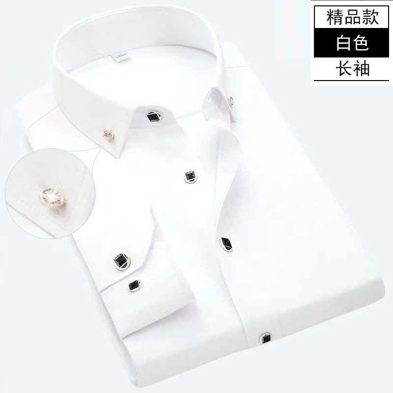 Spring and Autumn Men's Long Sleeve Shirt White Casual Khmer Anti-Wrinkle Professional Dress Wholesale Shirt Men's Diamond Button Men's Wear