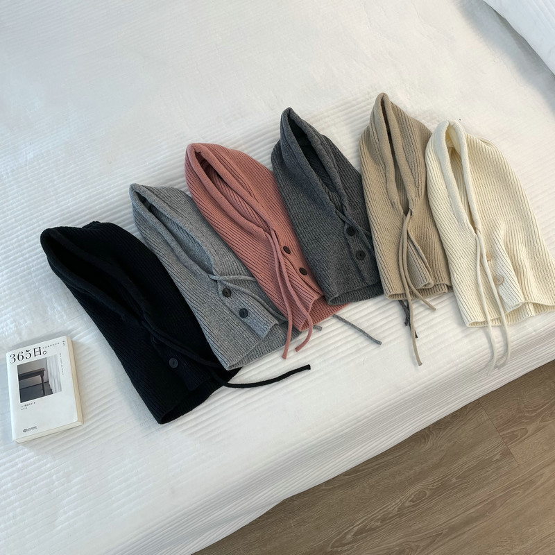 161g Weight Wool Cap Hats Type Holiday, Daily Occasion yarn, Polyester Material Solid Color Pattern Autumn&Winter Season Women's Gender Simple Style, Classic Style Style Eaveless Rim Balaclava Women's  Winter Warm Hat Scarf Integrated Knitted Earflaps Woolen Cap High Sense 1