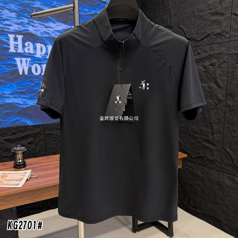 Embroidered short-sleeve built-in T-shirt with NFC, high-end Brandy, zipper, quick-dry, summer, standard model, complete with three tags, stand-up collar