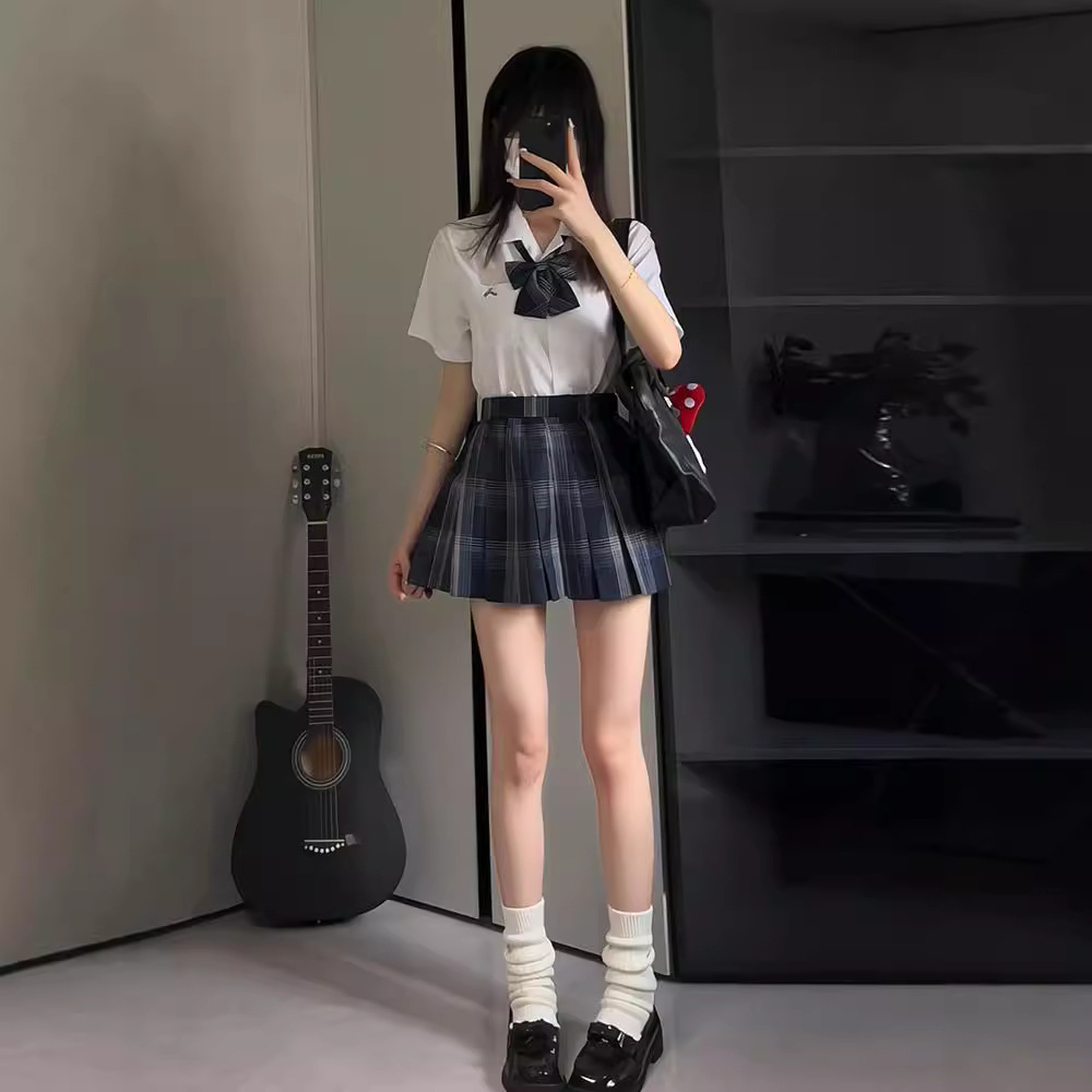 작은 토끼 원래 JK [QI] 격자 무늬 스커트 일본 교복 대학 스타일 블루 격자 무늬 스커트