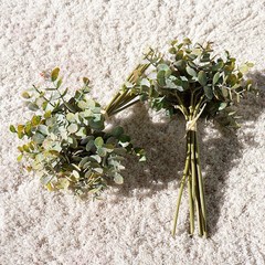 加粉黃綠色尤加利金錢葉9枝扎 仿真葉材植物牆景觀裝飾假花仿真花