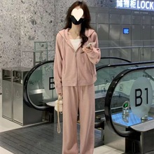 运动服套装女2024春季秋新款时尚连帽休闲纯色洋气跑步开衫两件套