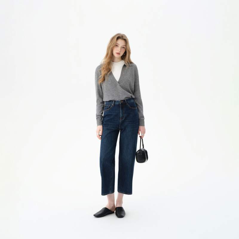 Light Luxury Pure Cotton Office Commute Cropped Pants 2026 Spring New Women's High-Waisted Slimming Straight-Leg Boyfriend Jeans