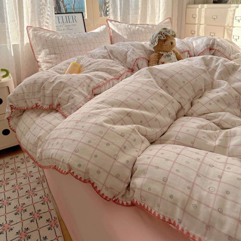 Juego de cuatro piezas de cama de algodón de verano, funda de edredón de algodón, sábana y sábana 2025 nuevo juego de tres piezas de ropa de cama de cuatro estaciones