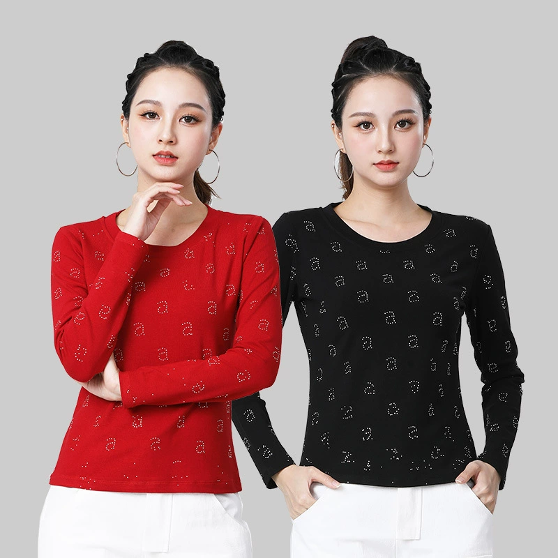 Женская квадратная танцевальная одежда, топ с бриллиантами, одежда А-силуэтой формы, весна-осень, женская повседневная одежда с длинными рукавами