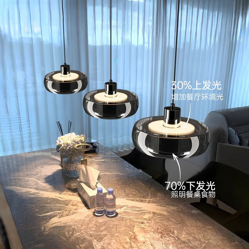 餐厅吊灯现代简约餐桌灯意式轻奢感玻璃三头吧台饭厅中山led灯具