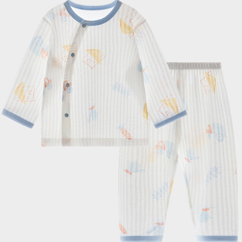 Pajamas infantiles de verano, ropa dividida delgada, 1 año, 2 niños y niñas, mangas largas, ropa de verano para bebés