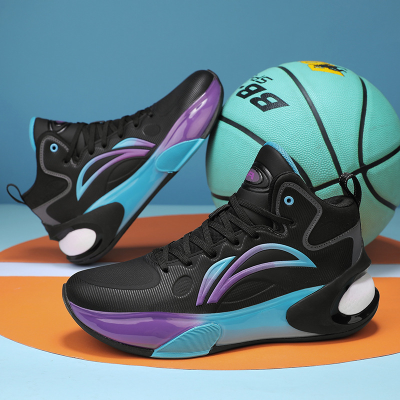 Zapatillas de baloncesto de microfibra Yushuai 17, cojín de aire de combate real juvenil, rebote de absorción de impactos, calzado deportivo profesional resistente al desgaste para estudiantes de secundaria, hombres