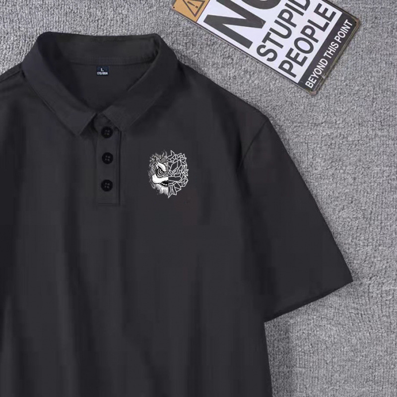 醒狮新款夏季Polo衫男短袖纯色翻领保罗衫青少年宽松印花潮流上衣