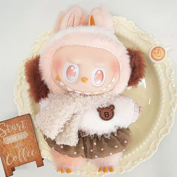 White Gingerbread Cookie Bear (ear muffs + scarf + top + skirt)