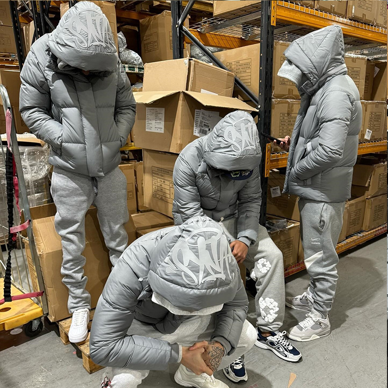 新作のクロスボーダー欧米風トレンド冬用レタープリントストリート系ヒップホップ風男女兼用フード付きコットンジャケット、在庫あり