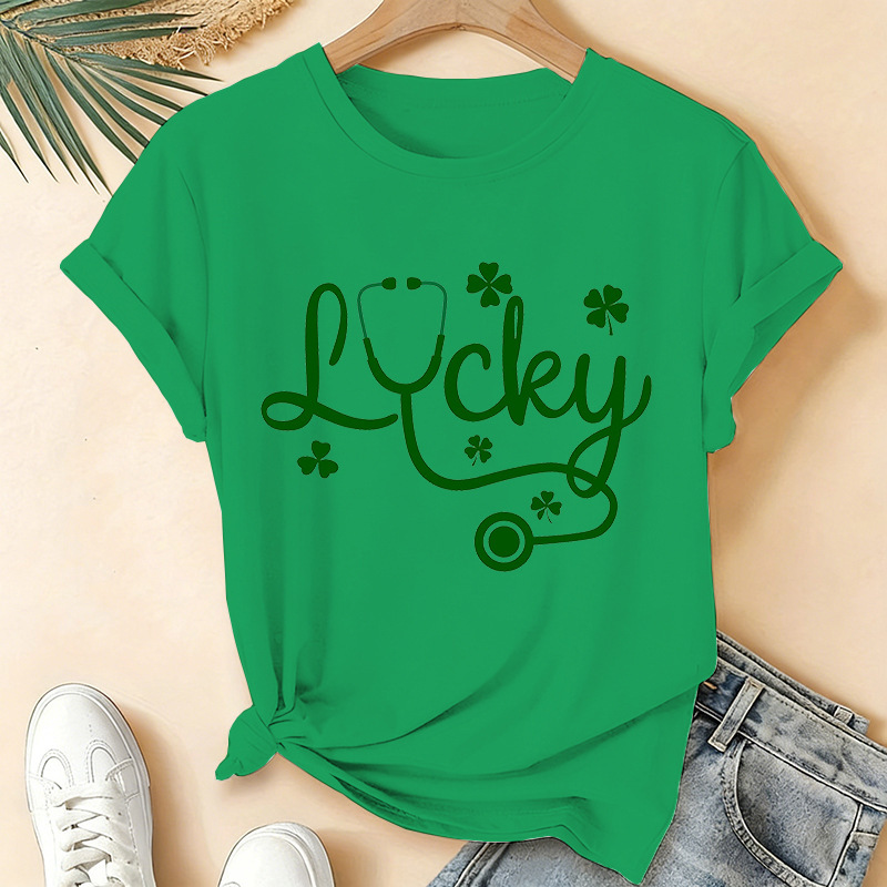 Best-Selling in Europe and America St. Patrick's Day Lucky Nurse T-Shirt Loose Short-Sleeved Modal Top 60204