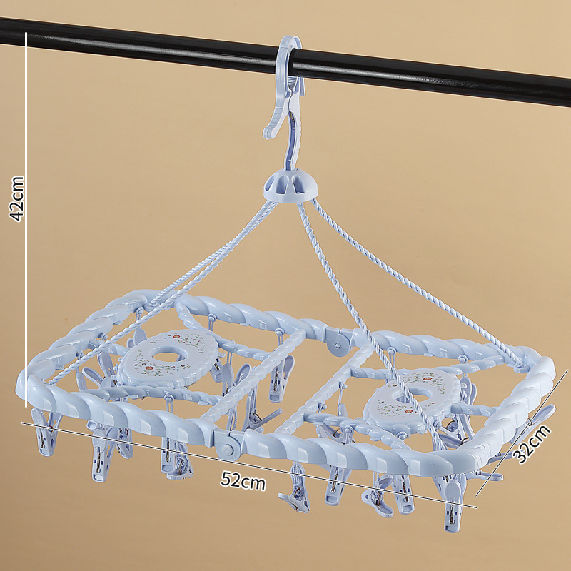 파란색 접이식 회전 [32 클립] 건조 랙