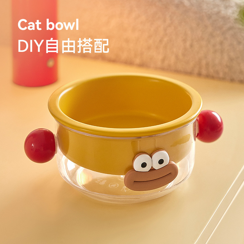 Cuenco para gatos de cerámica de ojos grandes Tazón para gatos Tazón para mascotas de cerámica Tazón para mascotas dos en uno Tazón doble anti-volcado Productos para mascotas
