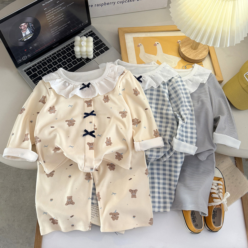 2026 Autumn New Korean Style Ins Lace Home Wear Girls' Pajama Set Long Sleeve Autumn Top and Pants Home Clothes 2026 Autumn New Korean Style Ins Lace Home Wear Girls' Pajama Set Long Sleeve Autumn Top and Pants Home Clothes