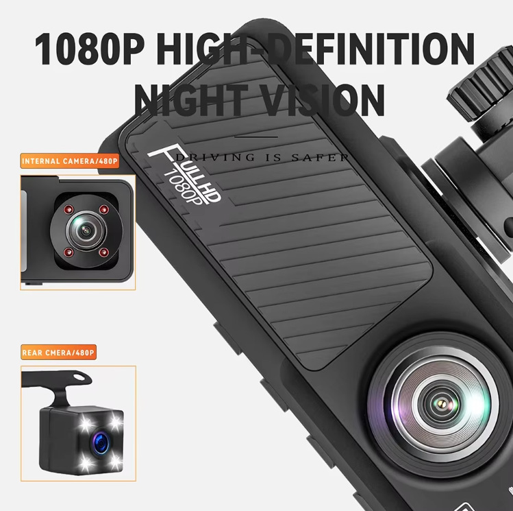 Triple-lens dashcam 1080P high-definition three-camera WIFI connection night vision wide-angle car recorder