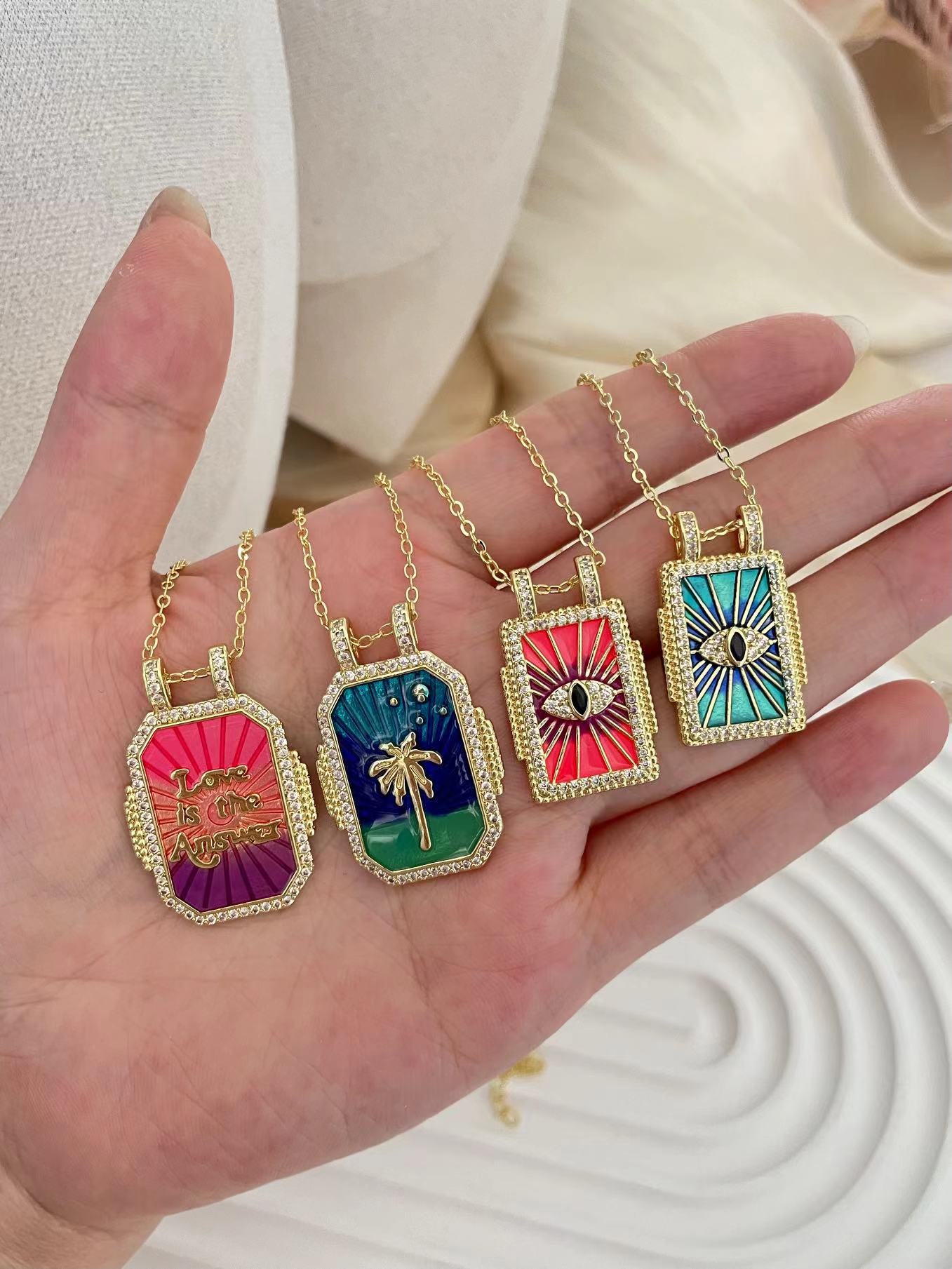 13g Weight Copper Pendant Material Zircon Inlay Material Pendant Necklace Classification Copper Chain Material Copper Plating Geometric Zircon Pendant Necklace