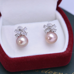 Freshwater Purple 9-10Mms925 Silver Perfect Round Strong Light Slightly Flawed Pearl Earrings for Women with Fashionable Matchinging