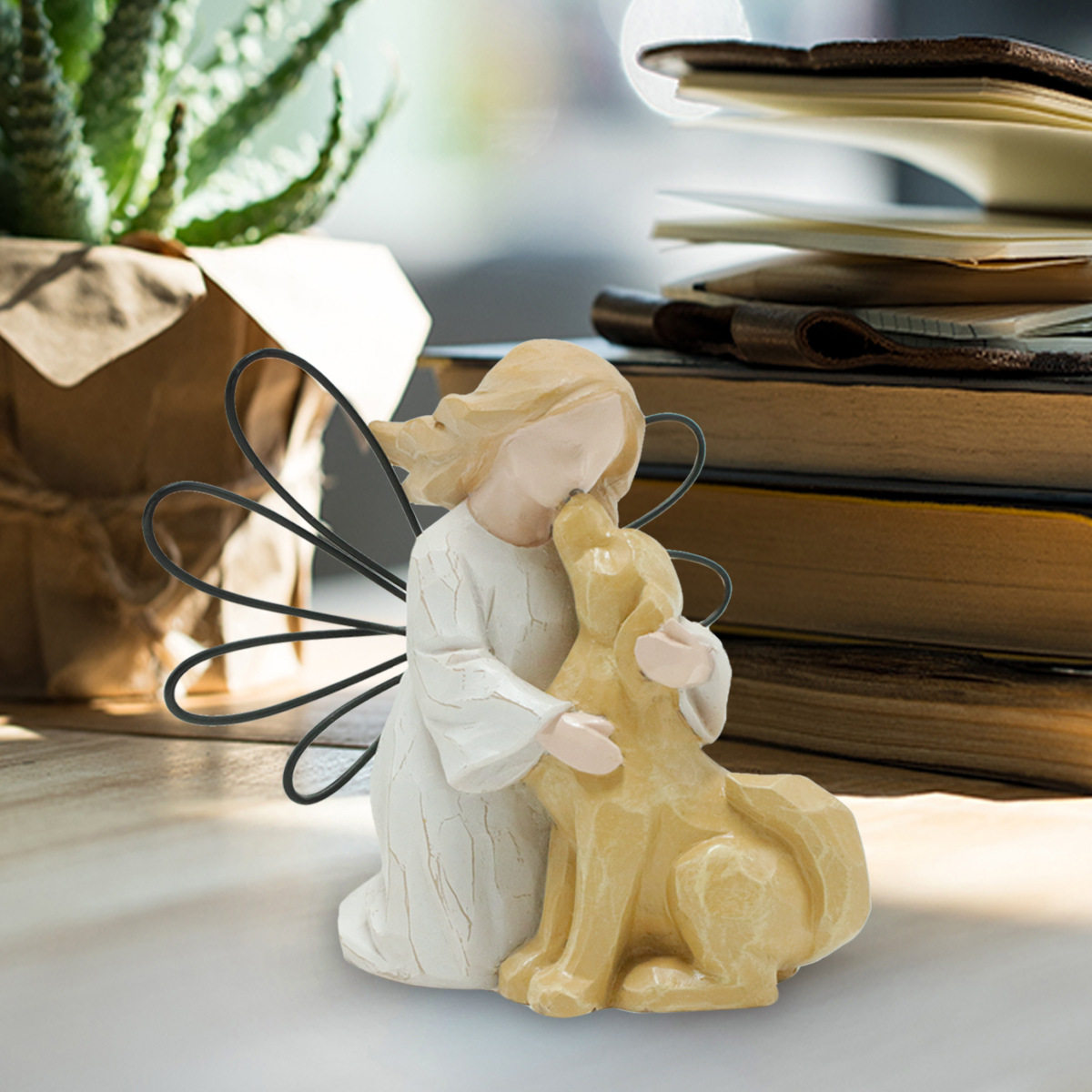  New Creative Angel Girl and Dog Desktop Entrance Home Accessories Resin Handmade Statue Ornaments 