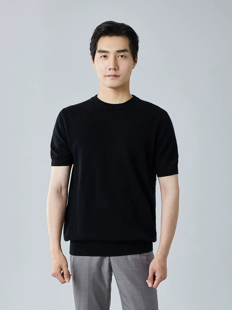 Демисезонный цветной кашемир, футболка для отдыха, приятный к телу свитер, с коротким рукавом