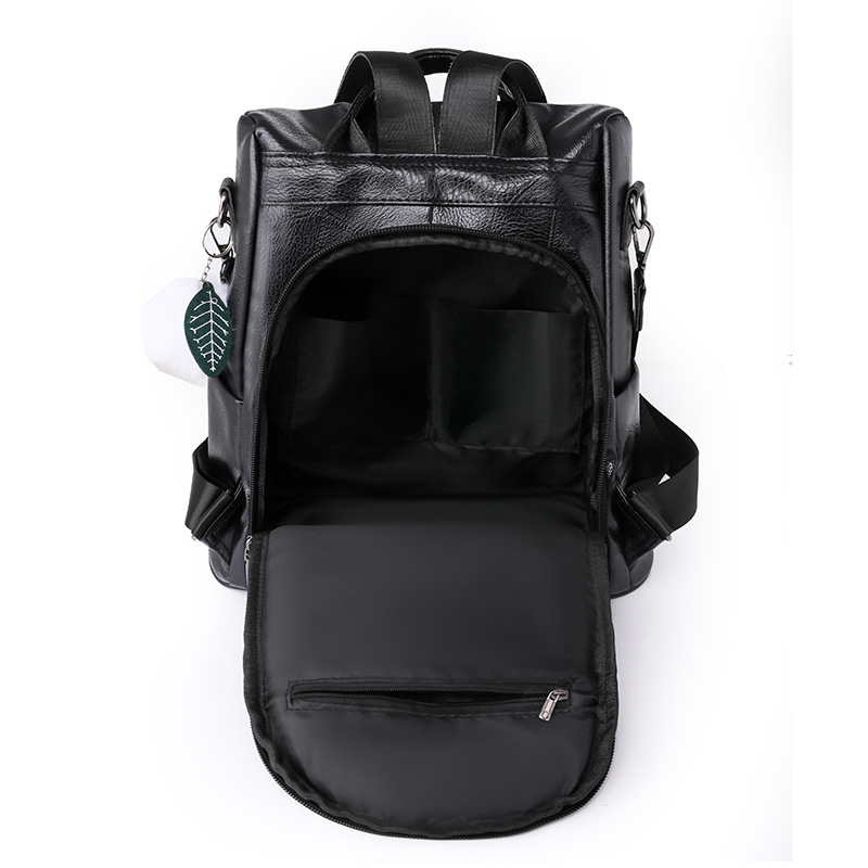 Mochila antirrobo de cuero suave para mujer casual al por mayor transfronteriza 2023 Mochila de doble uso de gran capacidad de color de contraste de moda