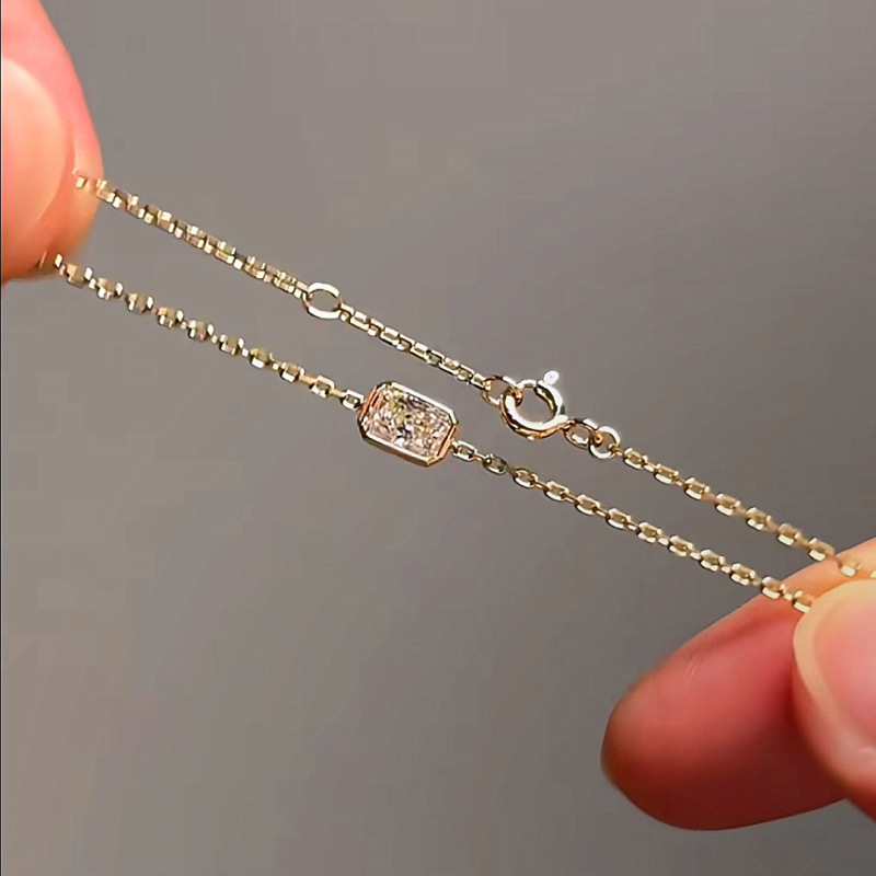 S925 Sterling Silver Plated 14K Gold Square Zircon Bracelet for Women, Simple, Versatile, Exquisite, High-Looking, Accessible Luxury Hand Jewelry
