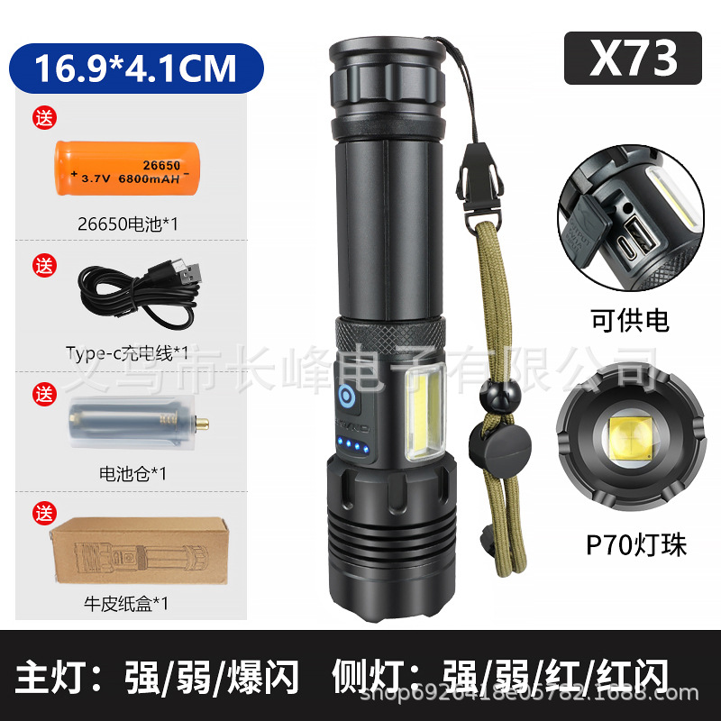 Linterna de luz fuerte transfronteriza P90, linterna recargable con zoom telescópico de aleación de aluminio, iluminación de largo alcance al aire libre, luz de pesca nocturna