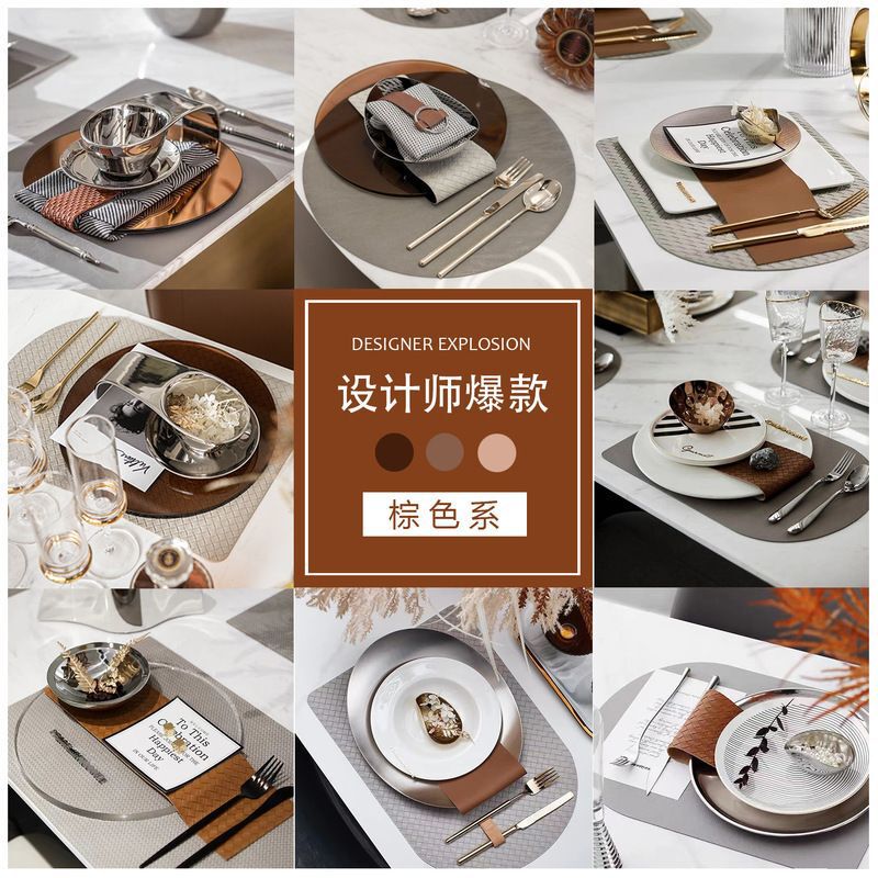 Modern Model Room Tableware Orange Exhibition Hall Dining Table Tableware Set Dinner Plate Soft Decoration Accessible Luxury Western Tableware