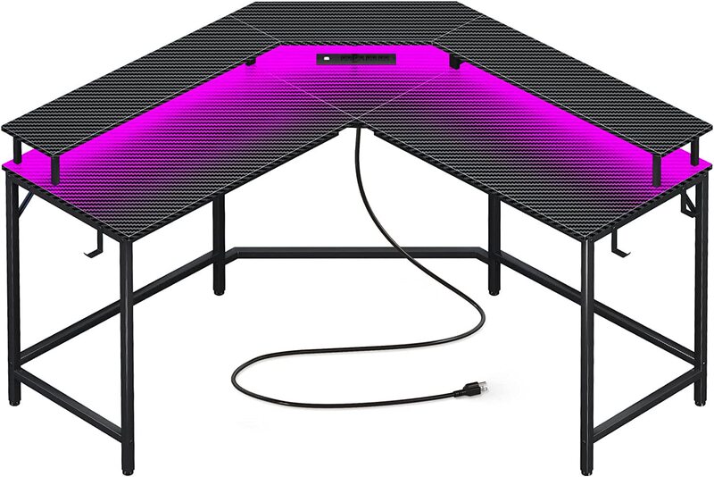 L-Shaped Gaming Desk with Power Outlets, Led Lights, Computer Desk, Foshan Source Factory Desk, Hot-Selling Office Desk