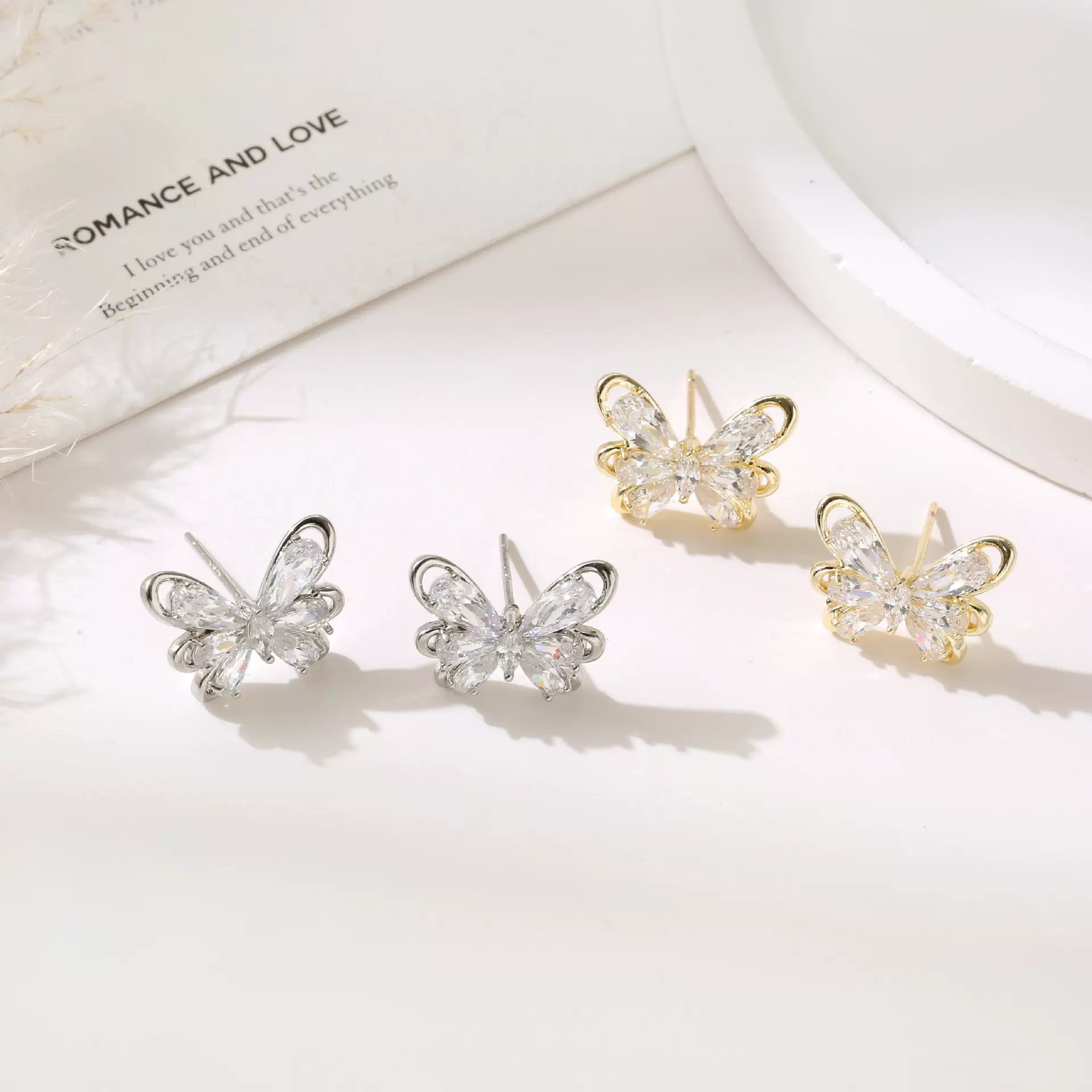 零尚新款夏季蝴蝶锆石耳钉女轻奢设计感大学生礼物义乌配饰电商