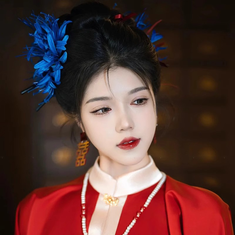 Guofeng joyería de cabello rojo fresco al otro lado de la flor clip lateral de chicas clip de cabello super inmortal clip de flores estereoscópicas tocado