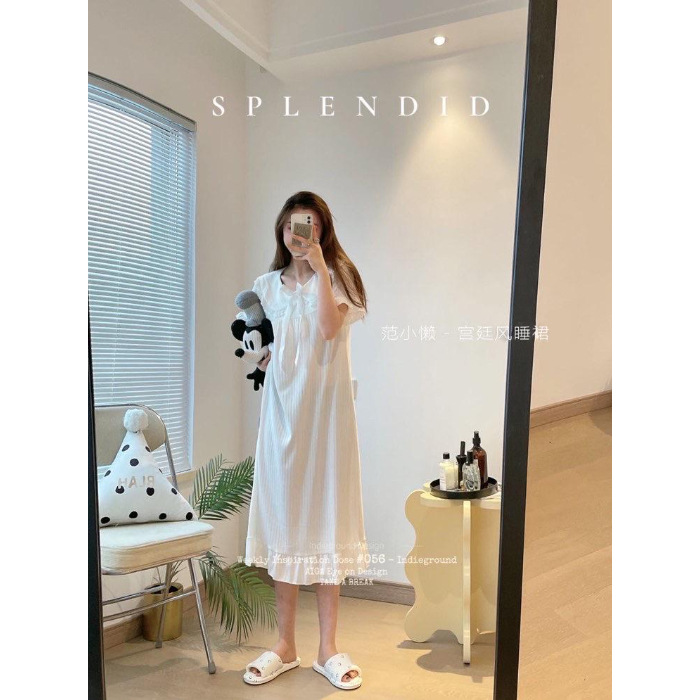 Pijama de verano de mangas cortas cuello de muñeca dulce hadas corte coreana estudiante pijama princesa vestido de viento