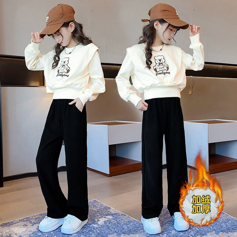Traje de otoño para niñas 2024 nuevo estilo estilo occidental suéter casual niños grandes primavera y otoño moda de dos piezas para niños