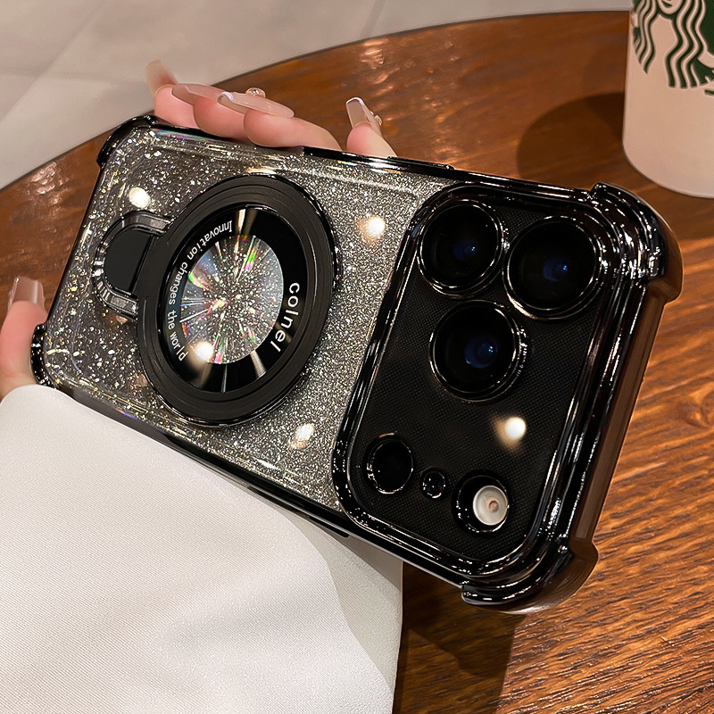 Airbag de cuatro ángulos anti-caída para Apple 17 caso de teléfono móvil iPhone 16 escudo superior succión magnética soporte cubierta de polvo parpadeante 15
