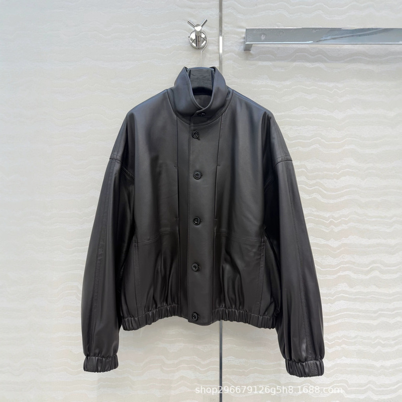 European and American French-Style New Lambskin Stand-Collar Jacket Oversized Silhouette Casual Fashion Versatile Leather Coat for Women European and American French-Style New Lambskin Stand-Collar Jacket Oversized Silhouette Casual Fashion Versatile Leather Coat for Women