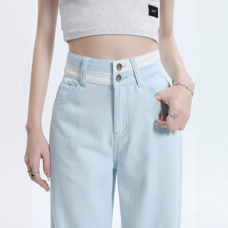 Contrast Color Wide-Leg Jeans for Women Light Color 2025 New Early Autumn Trendy Fashion Light Blue Ultra-High Waist Pants Contrast Color Wide-Leg Jeans for Women Light Color 2025 New Early Autumn Trendy Fashion Light Blue Ultra-High Waist Pants