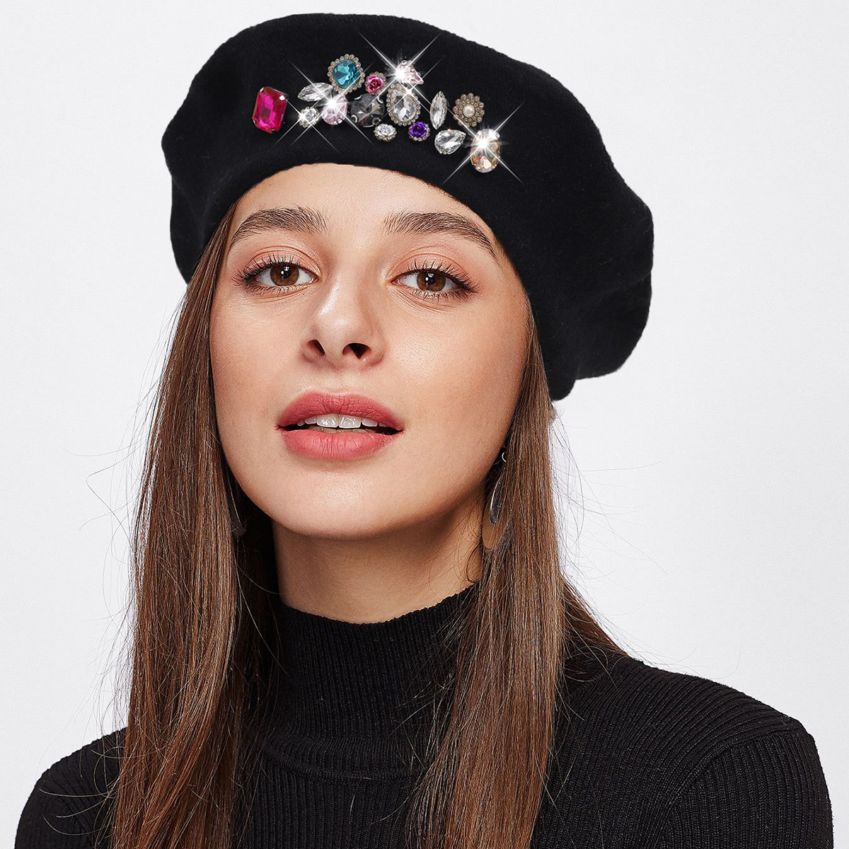 Unisex Neue Herbst- und Wintermütze aus Wolle für Malerinnen, koreanische Version des vielseitigen Hutes mit Strass-Baskenmütze, modischer achteckiger Hut, trendiger Hut_voghion.com